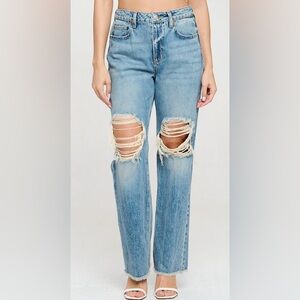 Sneak Peek Distressed Straight Leg Jeans - Blue